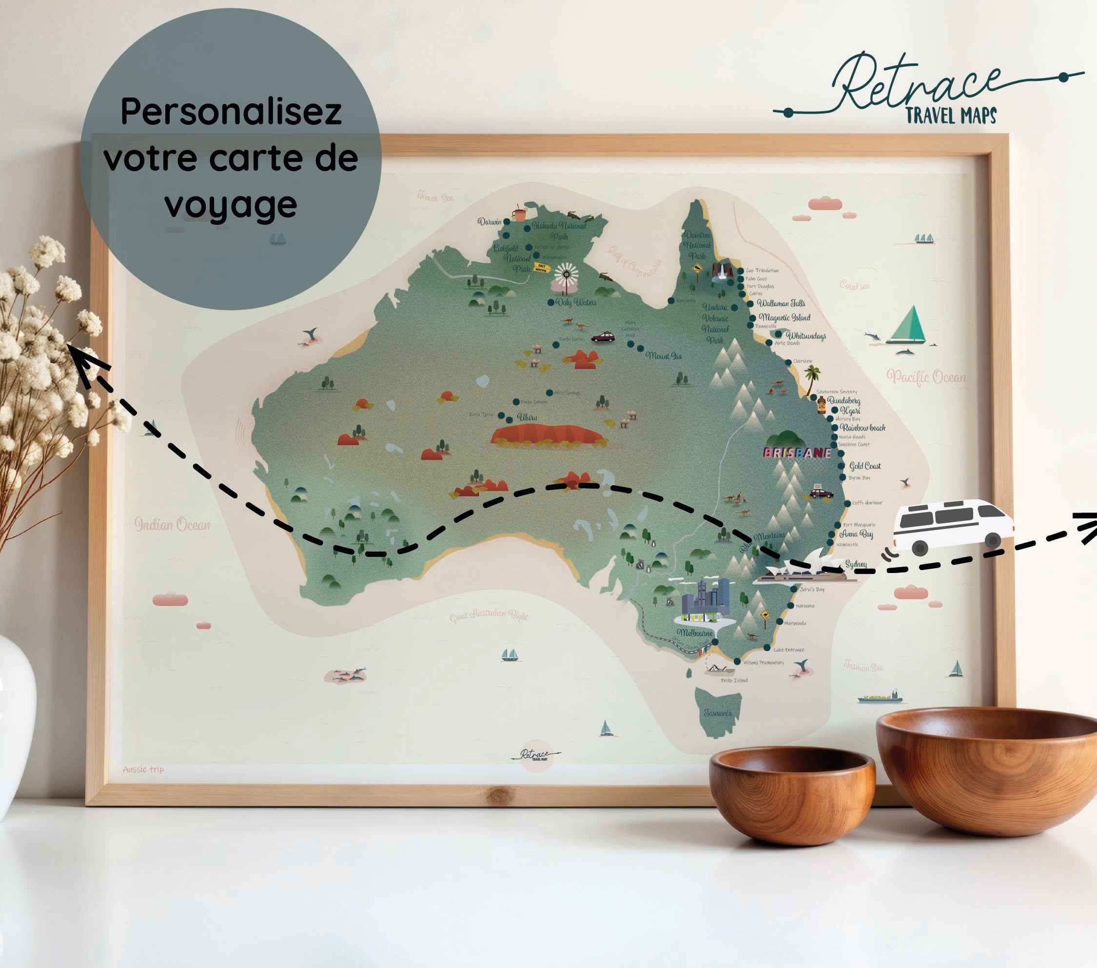 Carte personnalisée voyage en Australie