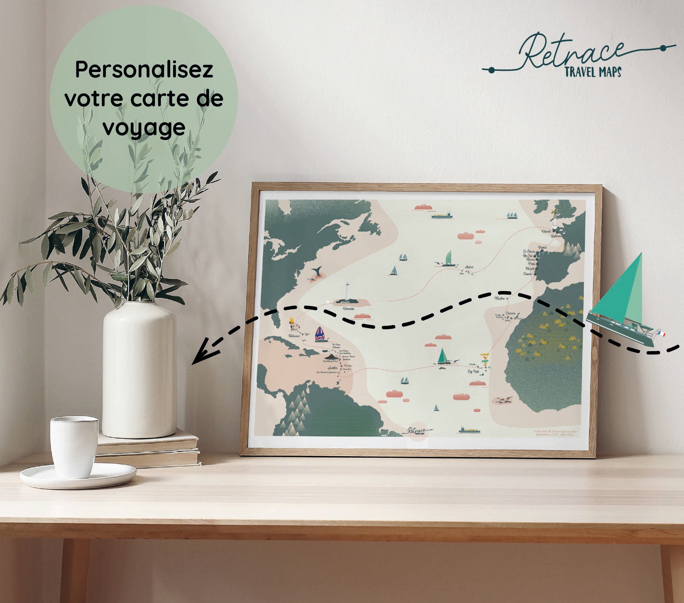 Carte personnalisée traversée de l'Atlantique