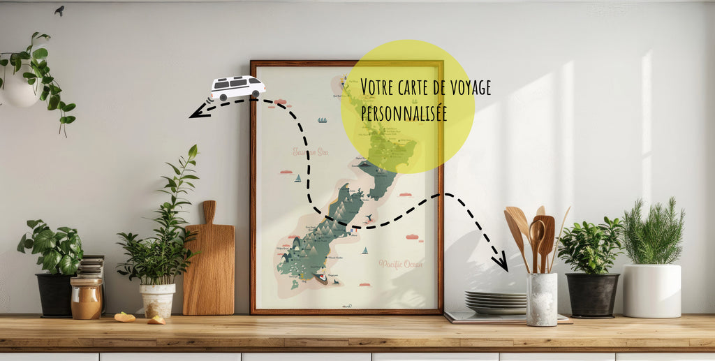 Carte personnalisée voyage en Nouvelle-Zélande