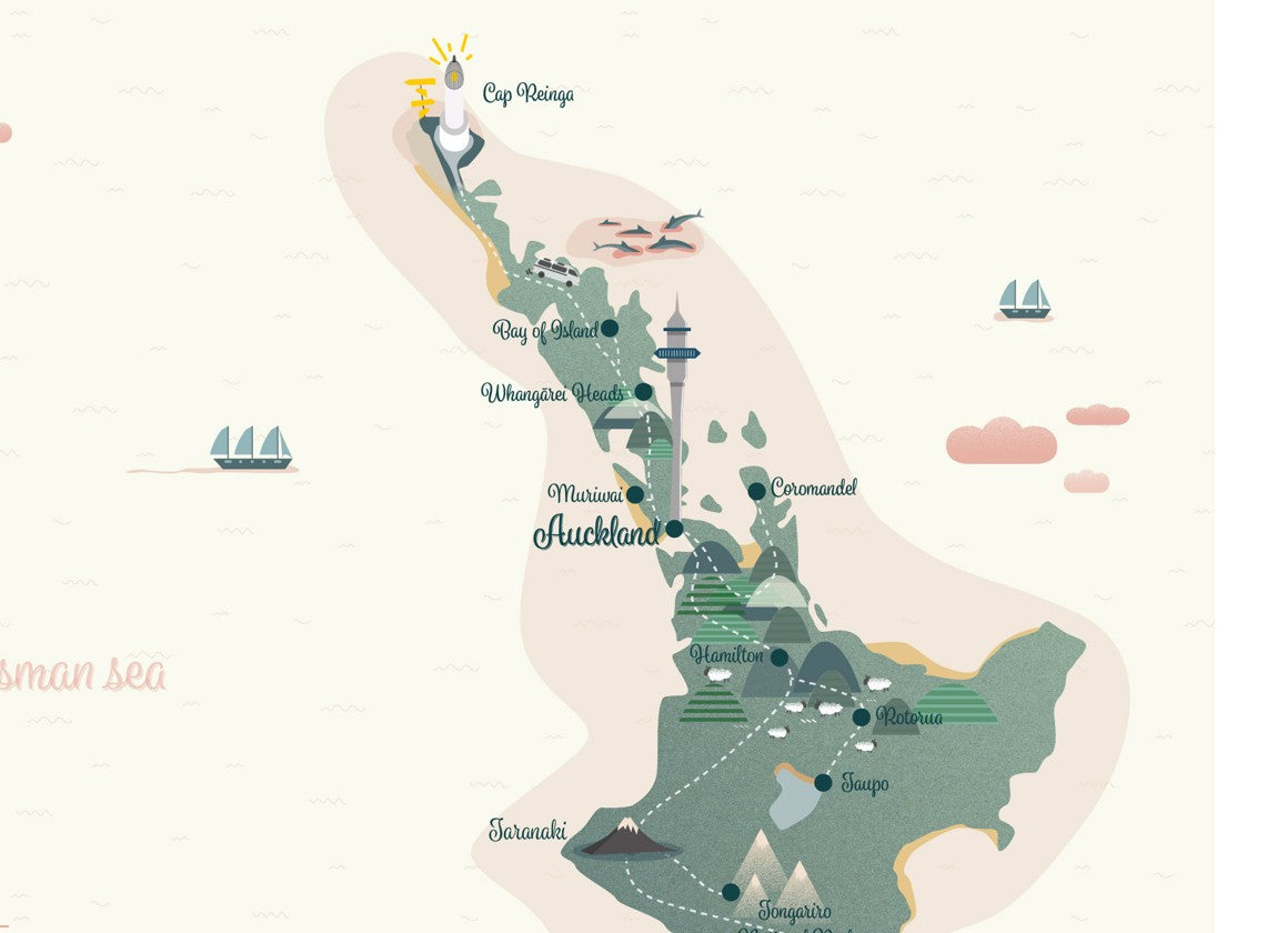Carte illustrée de Nouvelle-Zélande